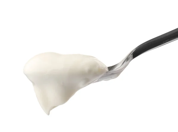 Cuchara con delicioso yogur — Foto de Stock