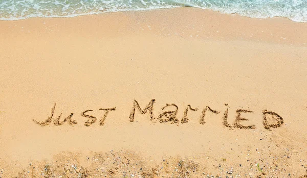 Teks baru saja menikah — Stok Foto