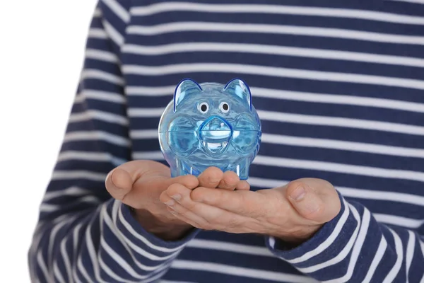 Homem segurando Piggy Bank — Fotografia de Stock