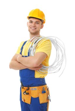 Grup teller ile genç elektrikçi 