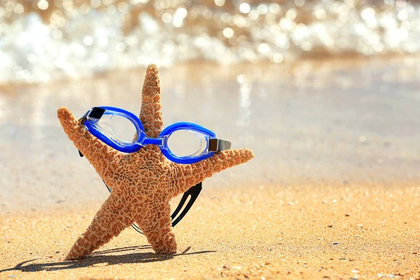 Óculos de natação e estrelas do mar — Fotografia de Stock