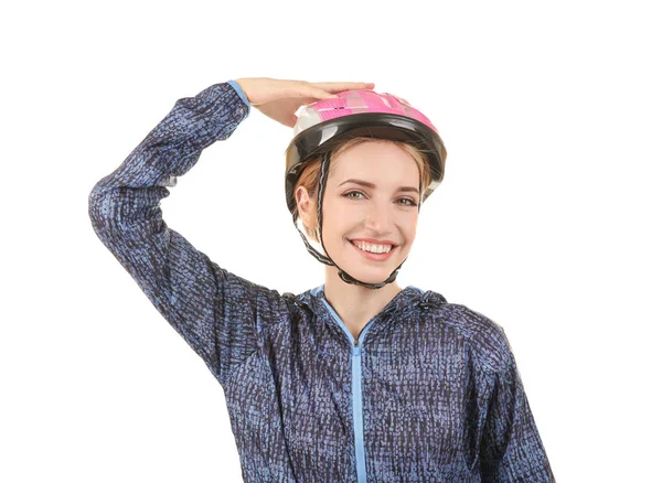 Schöne junge Fahrradfahrerin — Stockfoto