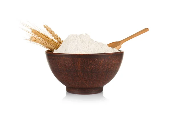 Wooden bowl with flour — Stock Photo, Image