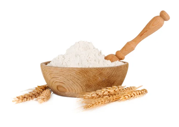 Wooden bowl with flour — Stock Photo, Image