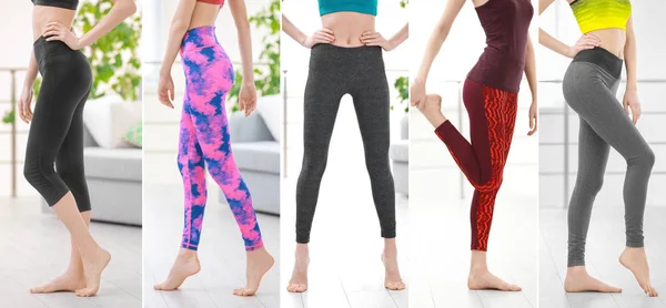 Collage of young woman in different sport pants — Stock Photo, Image