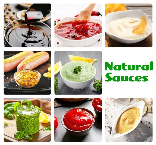 Collage of different natural sauces — Stock Photo, Image