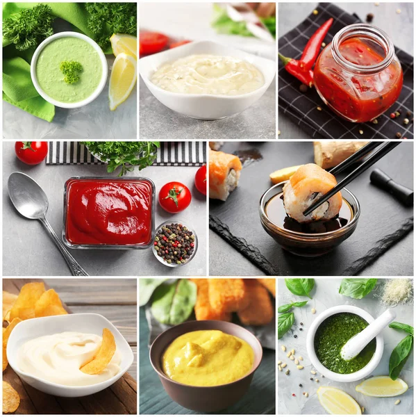 Collage de différentes sauces naturelles — Photo