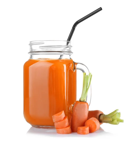 Mason jar of delicious carrot juice — Stock Photo, Image