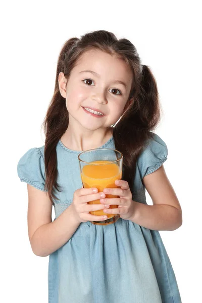 Ładna dziewczynka z szklankę soku — Zdjęcie stockowe