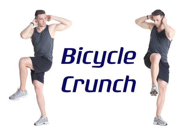 Man doing bicycle crunch — Stock Photo, Image