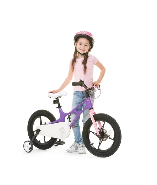 Cute little girl with bicycle — Stock Photo, Image