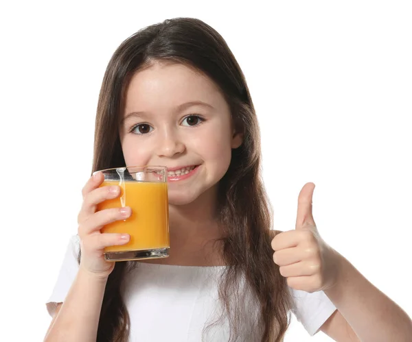 Menina bonito com copo de suco — Fotografia de Stock