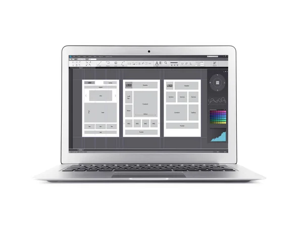 Laptop a rozhraní programu pro grafický design — Stock fotografie