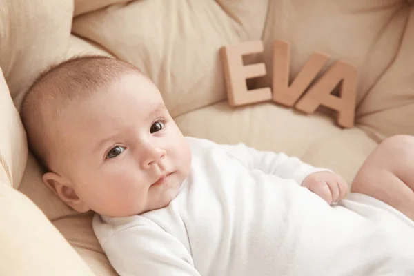 Cute baby with word — Stock Photo, Image