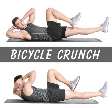 Bisiklet crunch yapan erkek