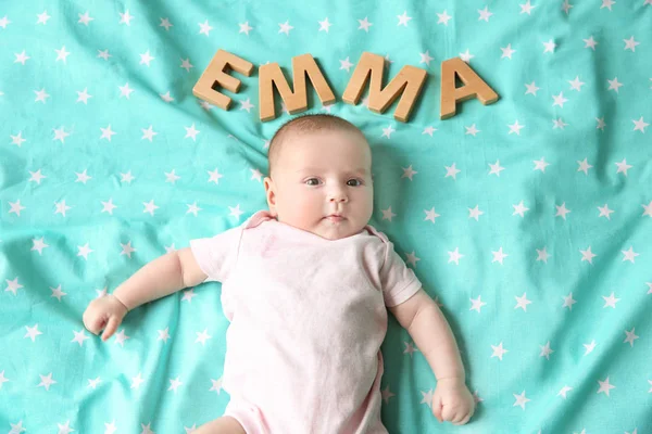 Cute baby with word — Stock Photo, Image