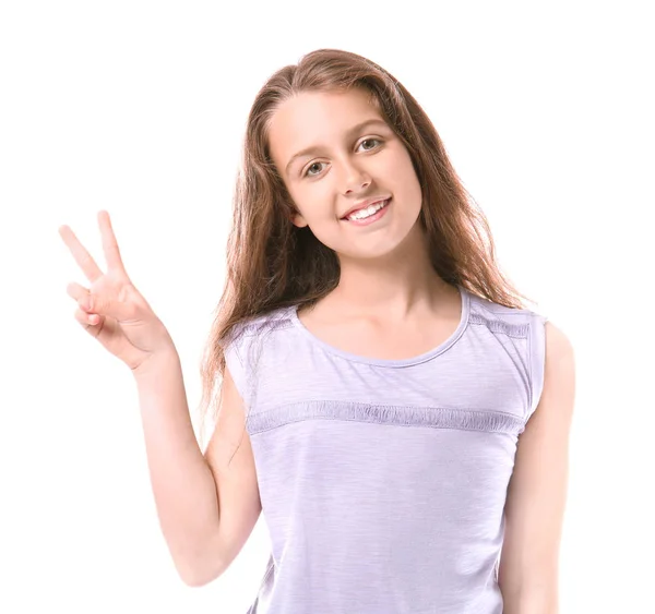 Niedliche Teenager Mädchen auf weißem Hintergrund — Stockfoto