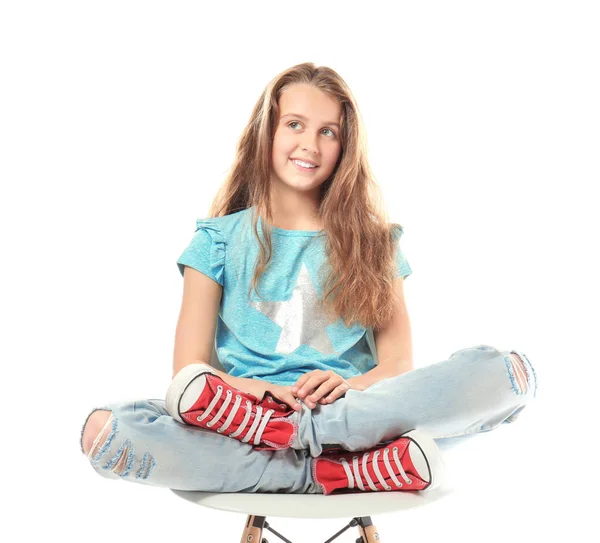 Cute teenager girl on white background — Stock Photo, Image