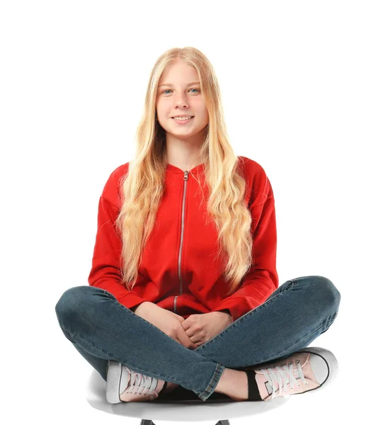 Cute teenager girl on white background — Stock Photo, Image