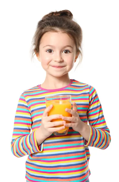 Söt liten flicka med glas juice — Stockfoto
