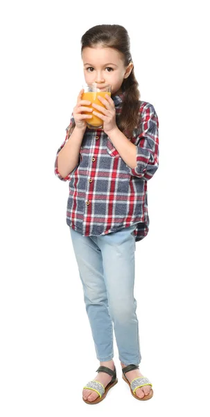 Cute little girl drinking juice — Stock Photo, Image