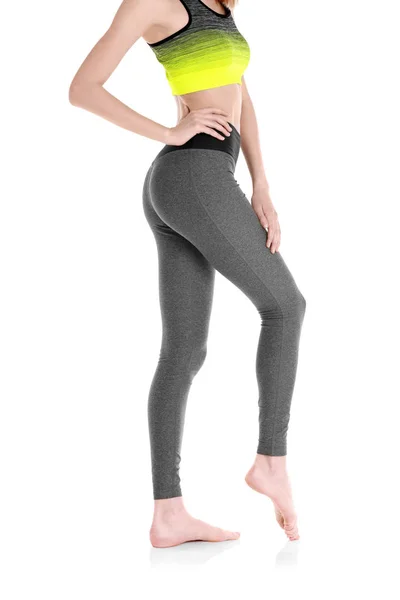 Lány szürke nadrágot, jóga — Stock Fotó