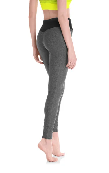 Yoga için gri pantolon kız — Stok fotoğraf