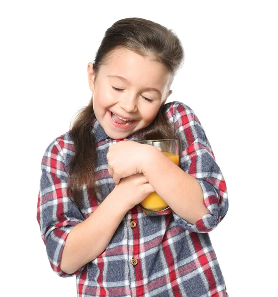 Cute little girl with glass of juice — Stock Photo, Image