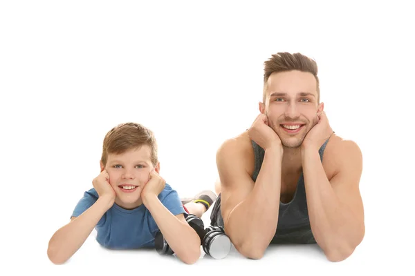 Dad and son with dumbbells — Stock Photo, Image