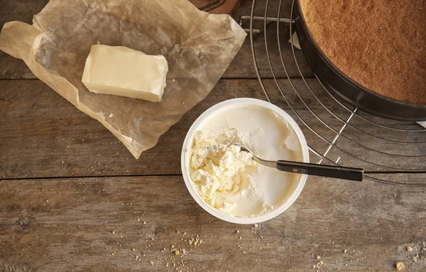 Ingredientes para delicioso bolo de queijo — Fotografia de Stock