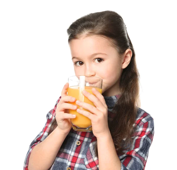Carino bambina bere succo — Foto Stock
