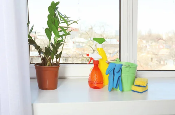 清洁用品和植物 — 图库照片
