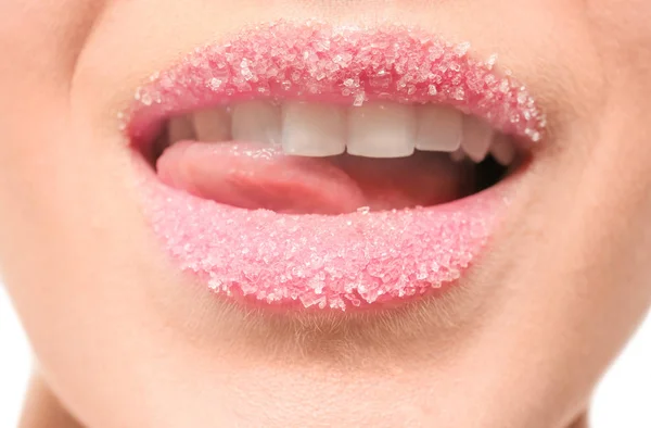 Mulher com lábios de açúcar — Fotografia de Stock