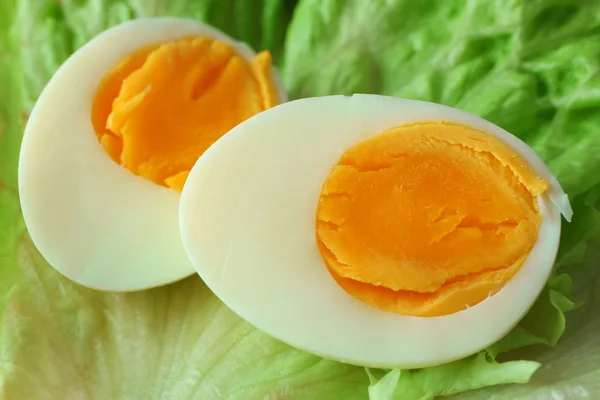 Huevo duro rebanado en lechuga . — Foto de Stock