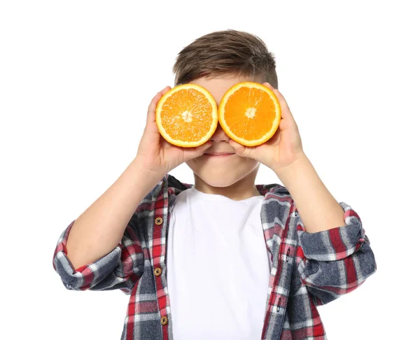 Carino bambino con arancione — Foto Stock