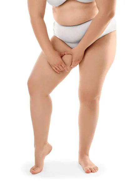 Mujer joven con sobrepeso en ropa interior —  Fotos de Stock