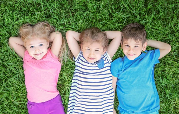 Mijn Lieve Kinderen Liggend Groen Gras Park — Stockfoto