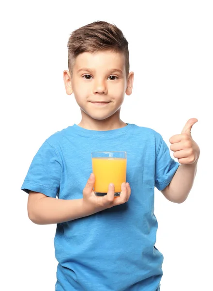 Söt liten pojke med juice — Stockfoto
