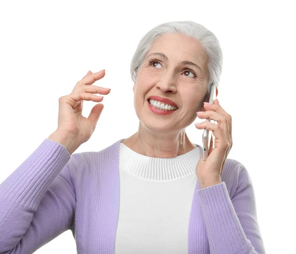 Ältere Frau telefoniert mit Handy — Stockfoto