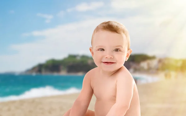 Söt Liten Pojke Havsstranden Baby Helgdagar Koncept — Stockfoto