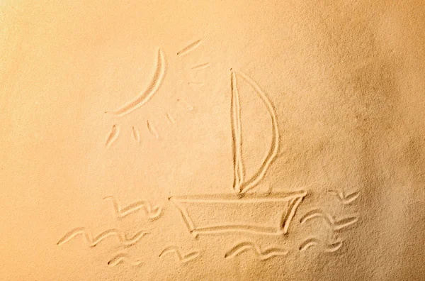 Łódź, rysowane na piasku — Zdjęcie stockowe