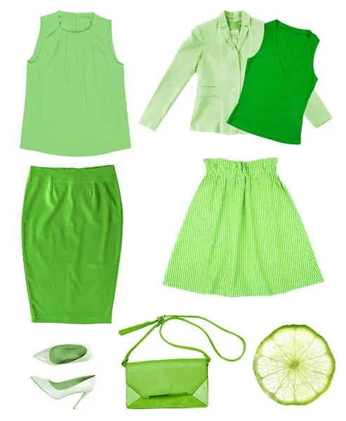 Collage of greenery color clothes — Stock Photo, Image