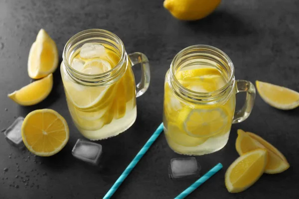 Mason jars of fresh lemonade