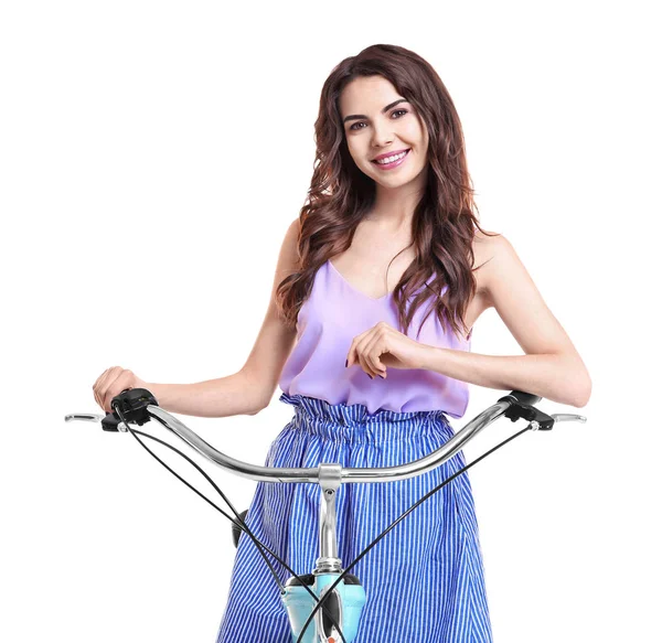 Hermosa joven con bicicleta — Foto de Stock