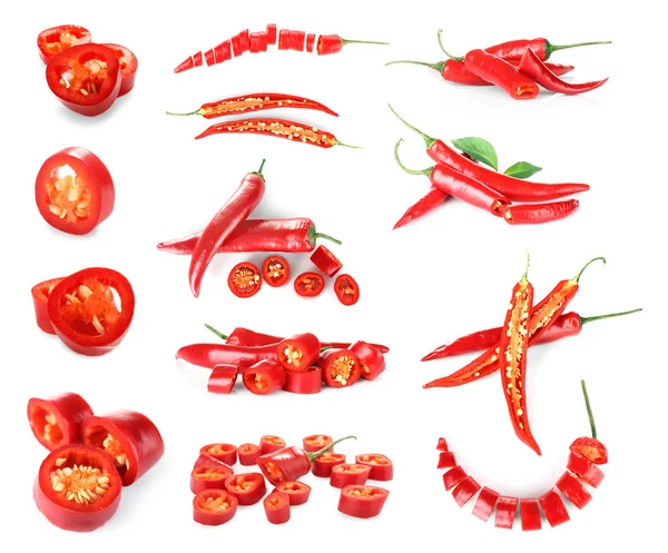 Kollázs, chili paprika, fehér — Stock Fotó