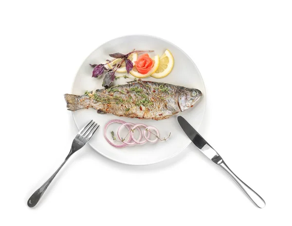Deska s chutné smažené ryby — Stock fotografie