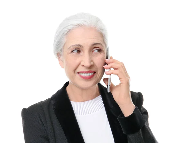 Beautiful elegant elderly woman on white background — Stock Photo, Image