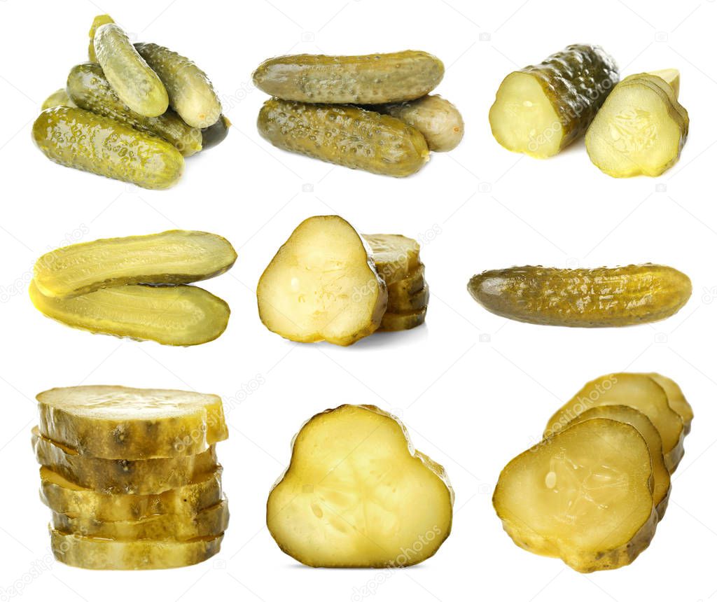 Collage of pickled cucumbers  