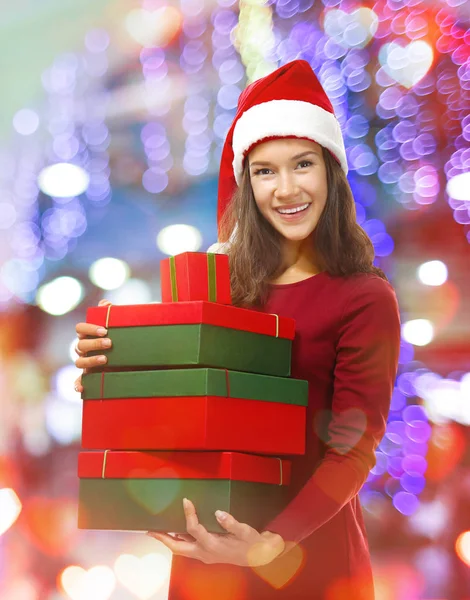 Mulher com presentes de Natal — Fotografia de Stock