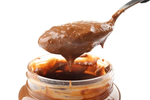 Cremige Erdnussbutter im Löffel — Stockfoto